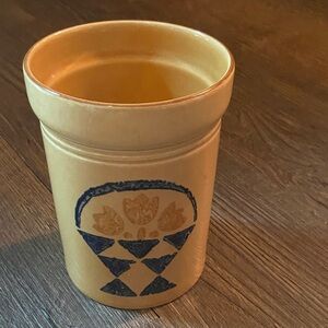 Yellow Decorative Ceramic Utensil Holder with Blue Motif